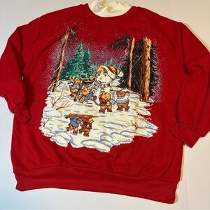 Vintage 90s NutCracker Christmas Teddy Bear Sweatshirt Kitschy Glitter